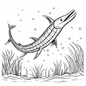 Colorful Kronosaurus Underwater Scene Coloring Pages 1