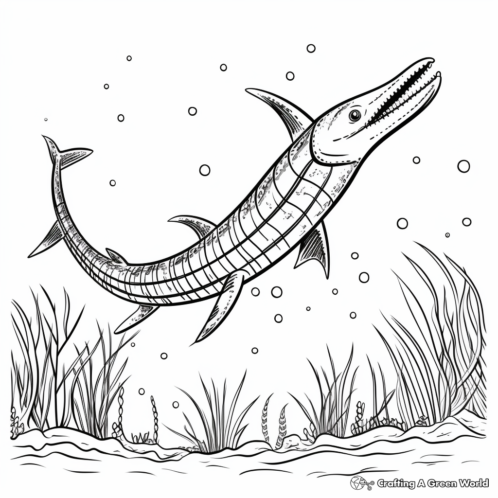 Colorful Kronosaurus Underwater Scene Coloring Pages 1
