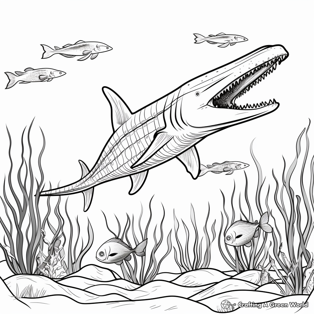 Colorful Kronosaurus Underwater Scene Coloring Pages 3