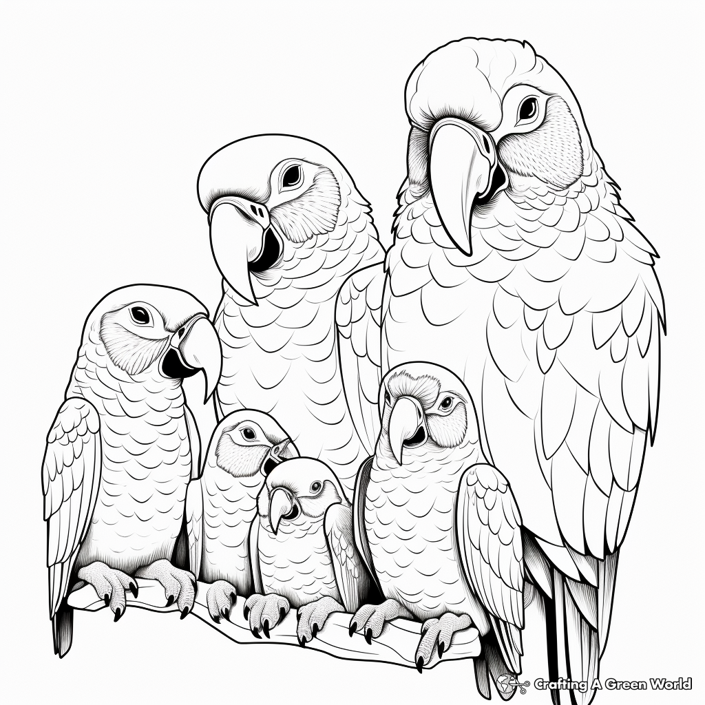 Colorful Macaw Family Coloring Page 1