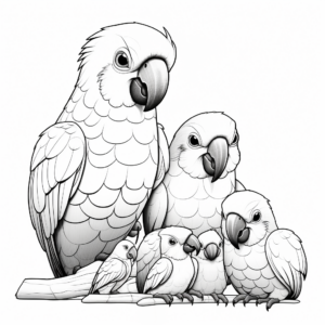 Colorful Macaw Family Coloring Page 2