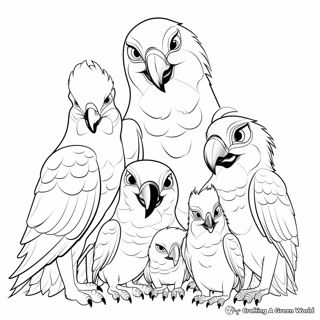 Colorful Macaw Family Coloring Page 3