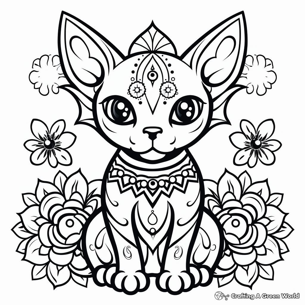 Colorful Mandala style Sphynx Cat Coloring Pages 1