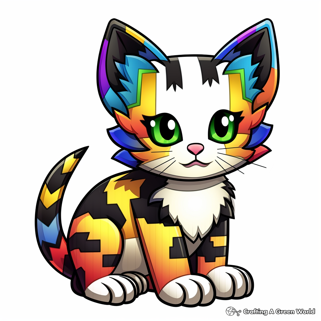Colorful Minecraft Rainbow Cat Coloring Pages 3