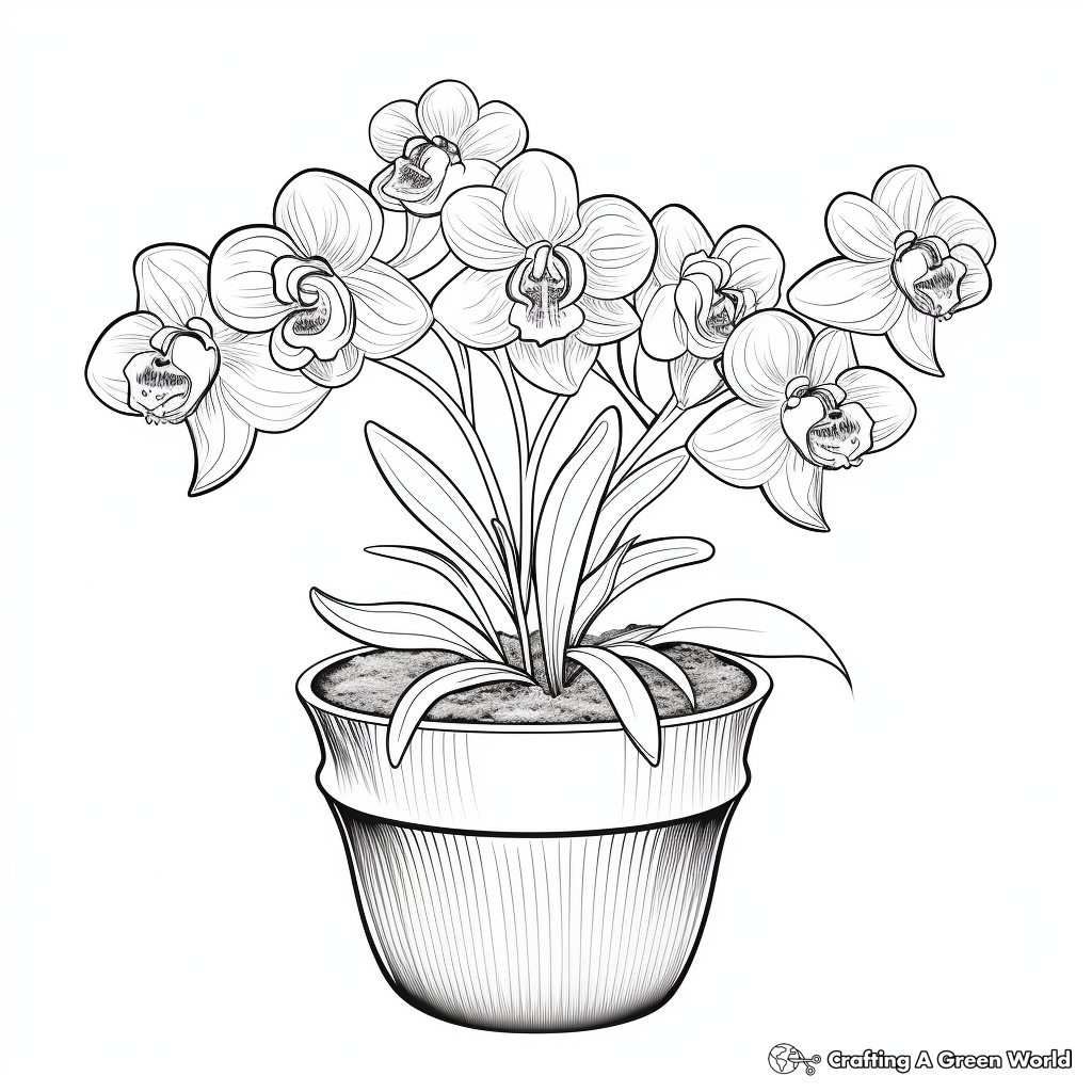 Colorful Orchid Pot Coloring Pages for Adults 1