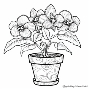 Colorful Orchid Pot Coloring Pages for Adults 3