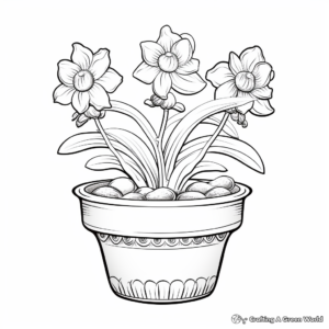 Colorful Orchid Pot Coloring Pages for Adults 4