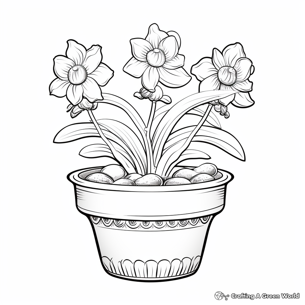 Colorful Orchid Pot Coloring Pages for Adults 4