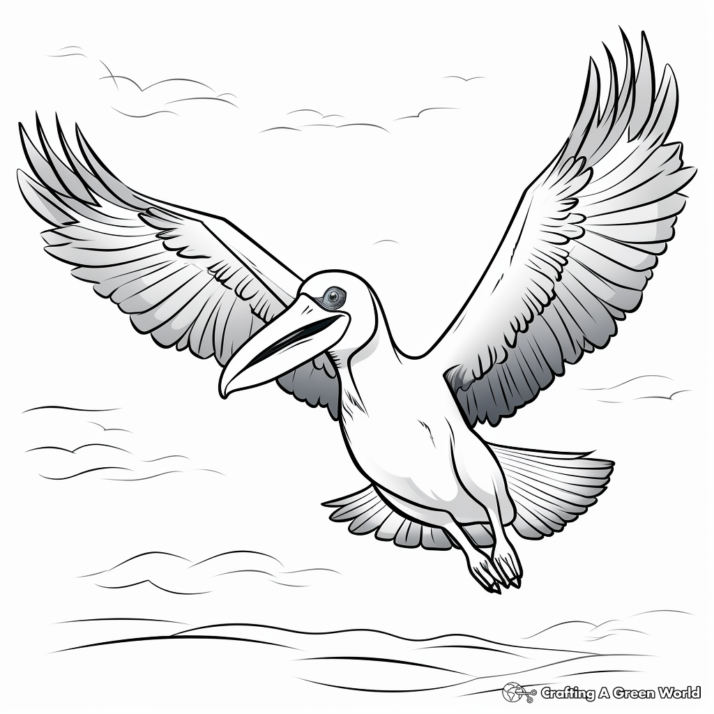 Colorful Pelican in Flight Coloring Pages 1