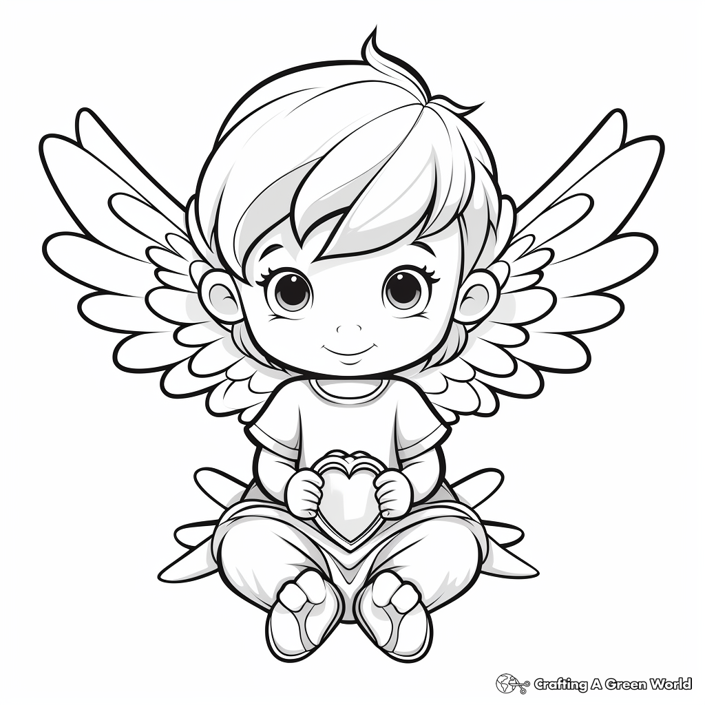 Colorful Rainbow Heart with Wings Coloring Sheets 1