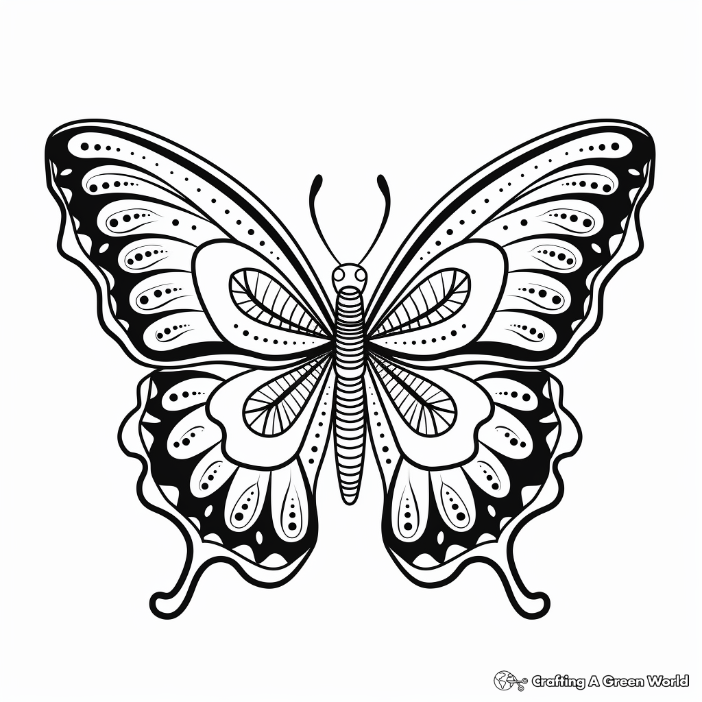 Colorful Tropical Butterfly Coloring Pages 1
