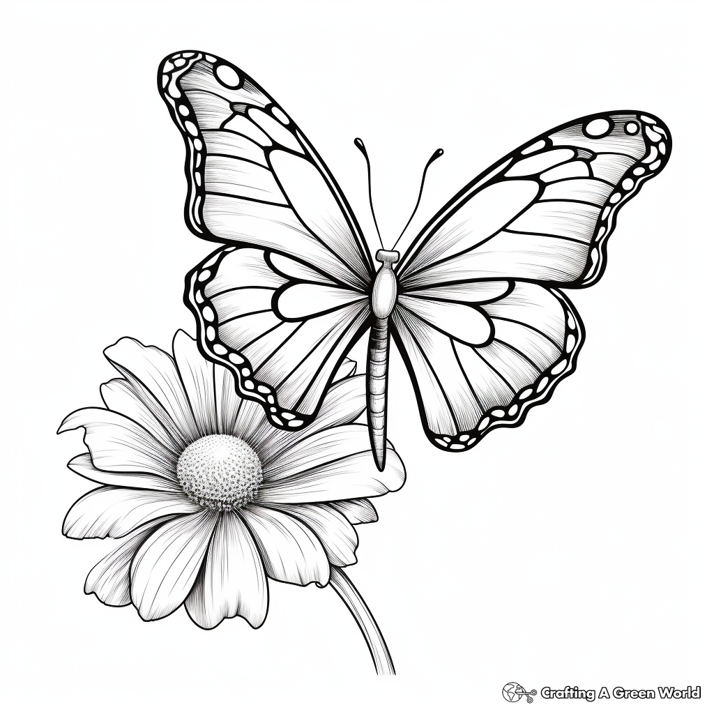 Colorful Zinnia and Butterfly Coloring Pages for Children 1
