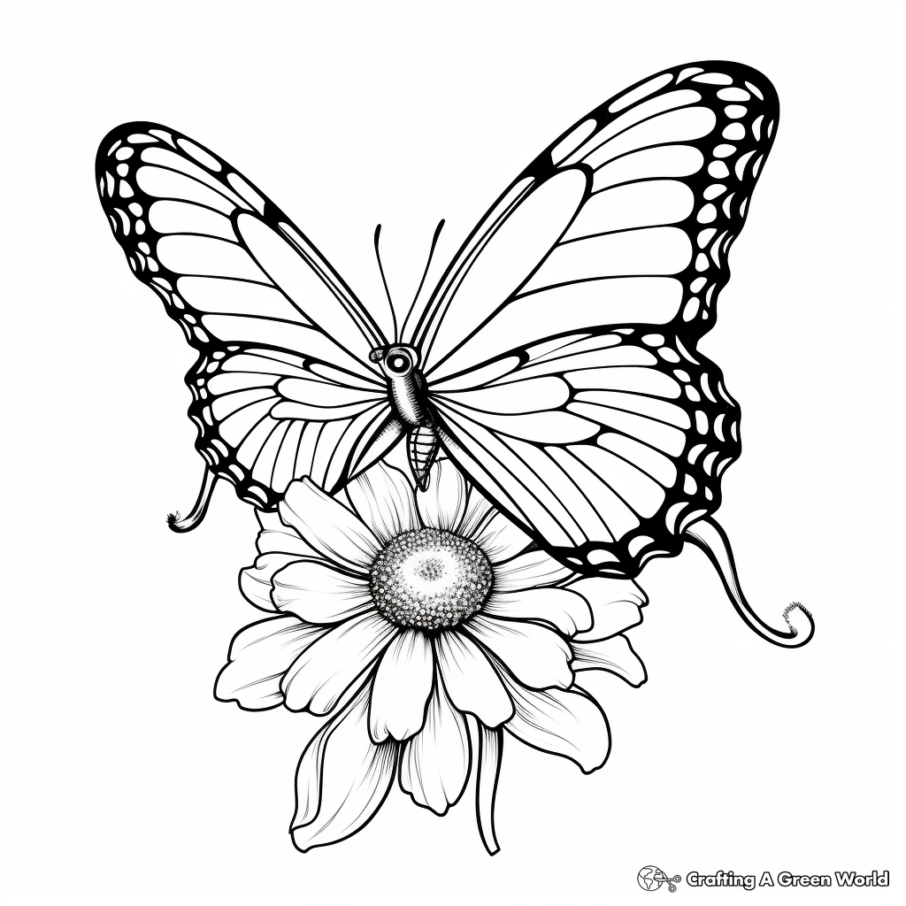 Colorful Zinnia and Butterfly Coloring Pages for Children 4