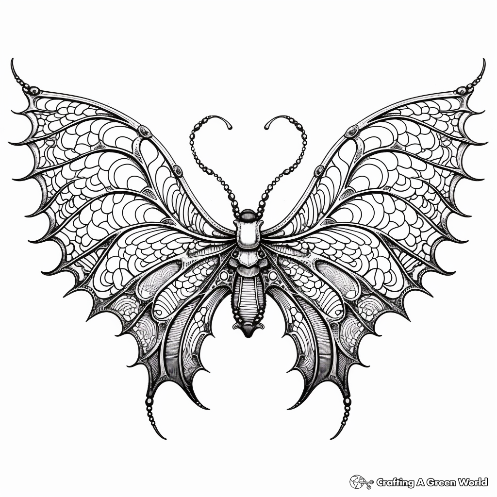 Coloring Page of Bat Wings with Intricate Patterns 4