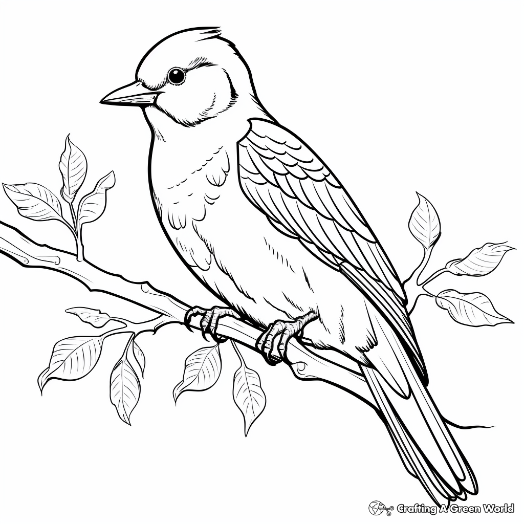 Coloring Page of Woodpecker On Tree 2