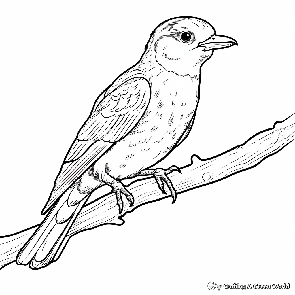 Coloring Page of Woodpecker On Tree 3