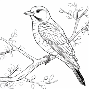 Coloring Page of Woodpecker On Tree 4