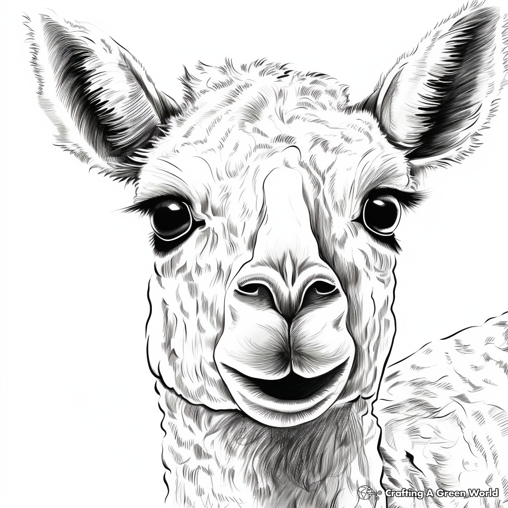 Coloring Pages Featuring Alpaca Faces Close-Up 1