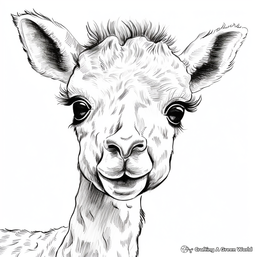 Coloring Pages Featuring Alpaca Faces Close-Up 4