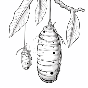 Coloring Pages Featuring Cocoon Resting on Leaf 1