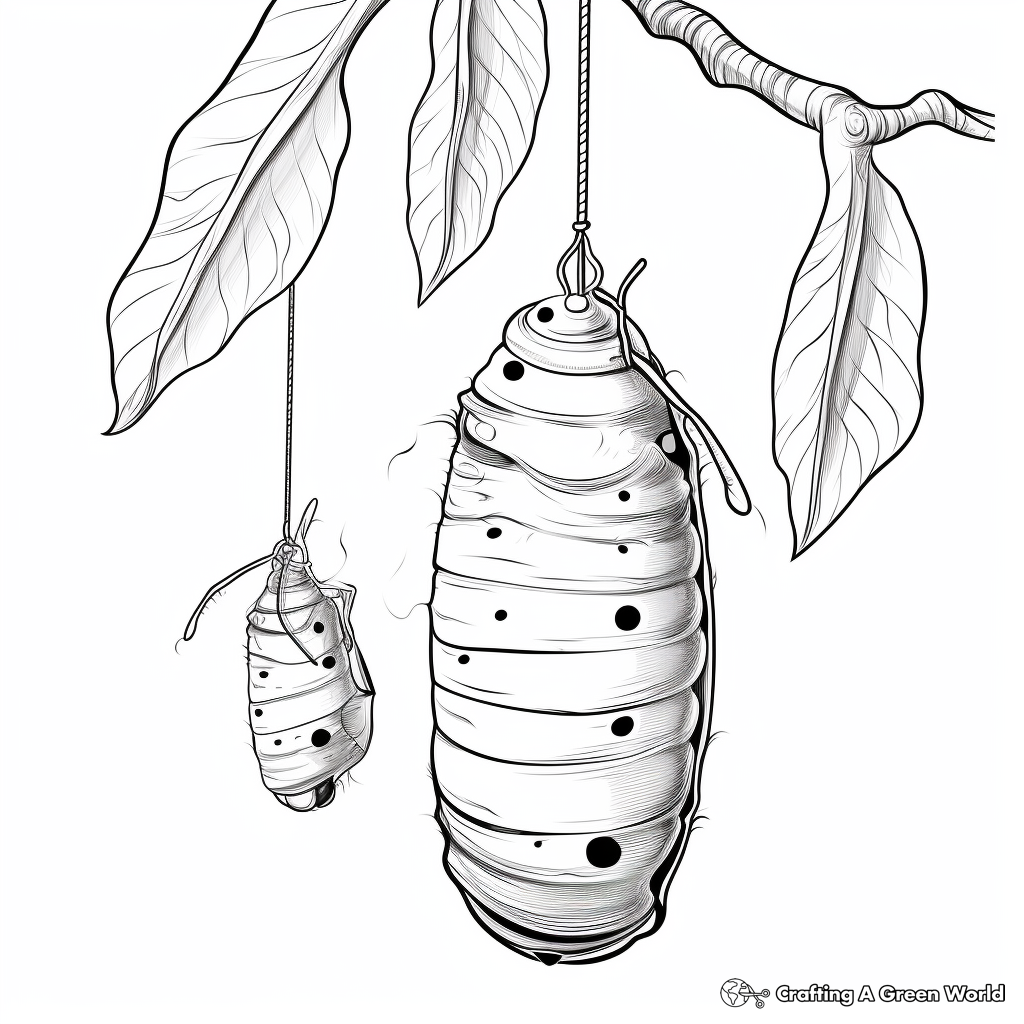 Coloring Pages Featuring Cocoon Resting on Leaf 1