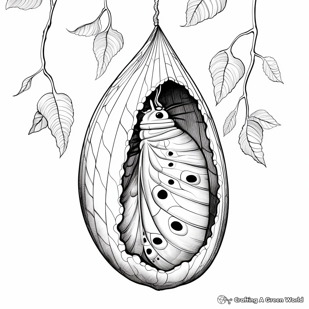 Coloring Pages Featuring Cocoon Resting on Leaf 2