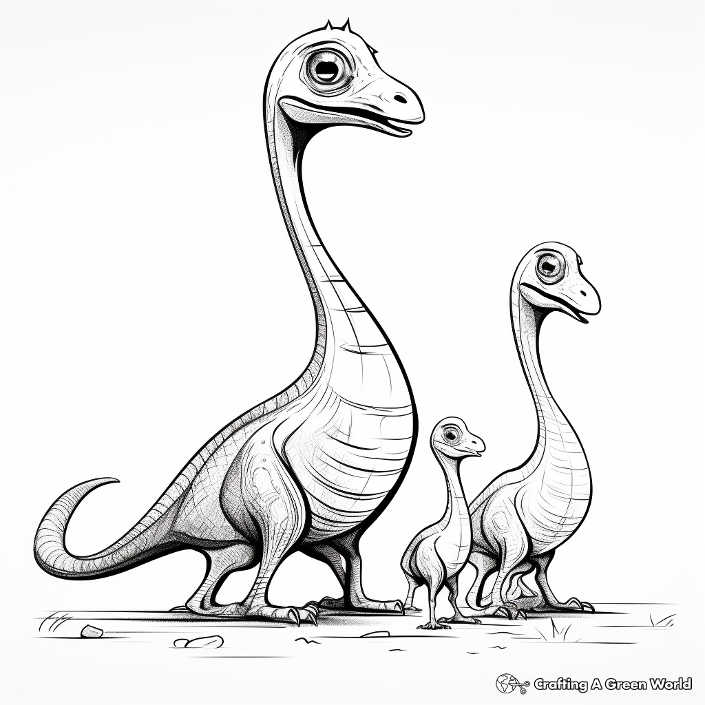 Coloring Pages Featuring Compysognathus with Other Dinosaurs 3