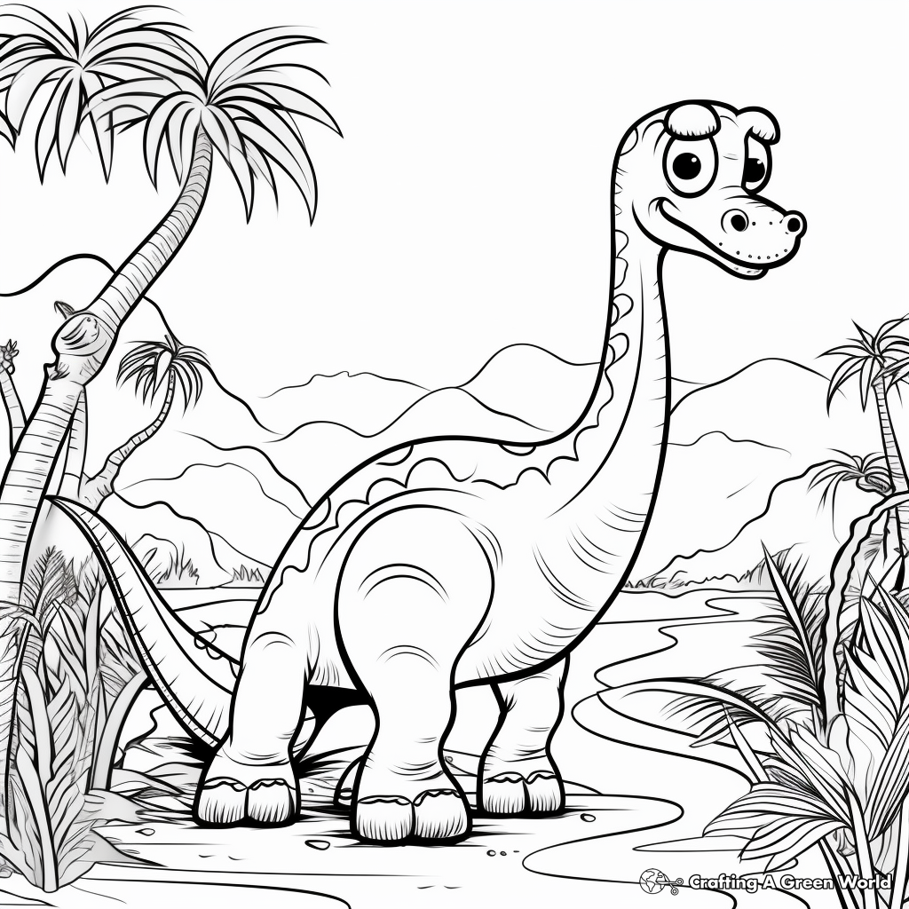 Coloring Pages of Apatosaurus in the Jungle 3