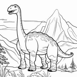 Coloring Pages of Apatosaurus with Volcanic Background 1