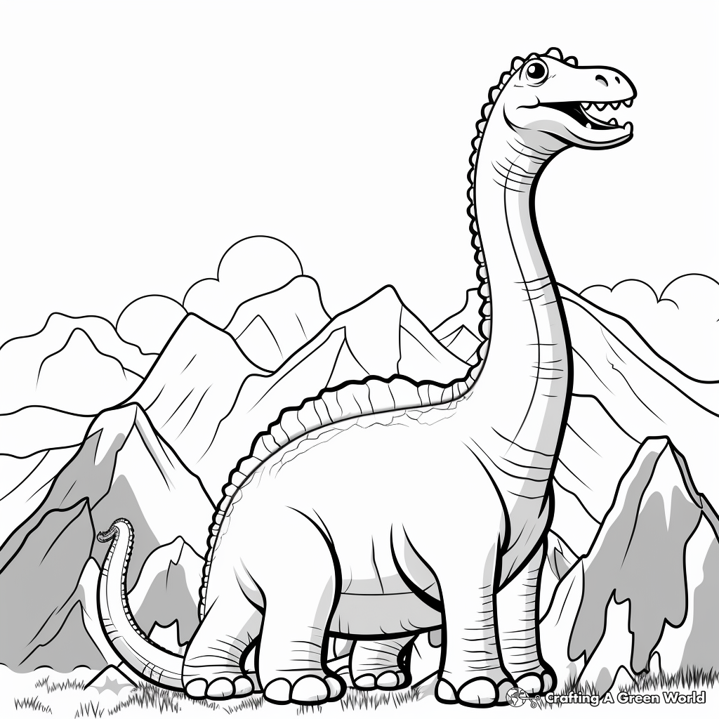 Coloring Pages of Apatosaurus with Volcanic Background 2