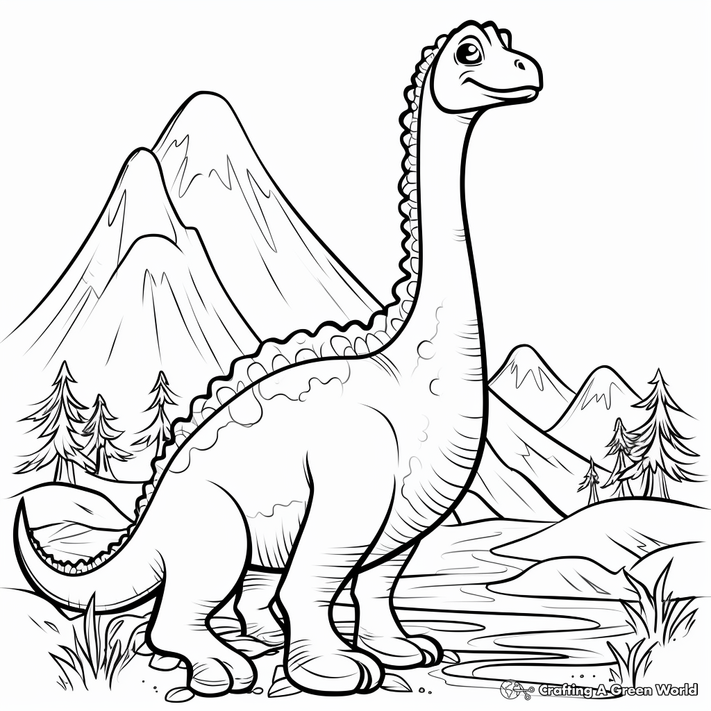 Coloring Pages of Apatosaurus with Volcanic Background 3