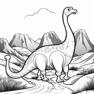 Coloring Pages of Apatosaurus with Volcanic Background 4