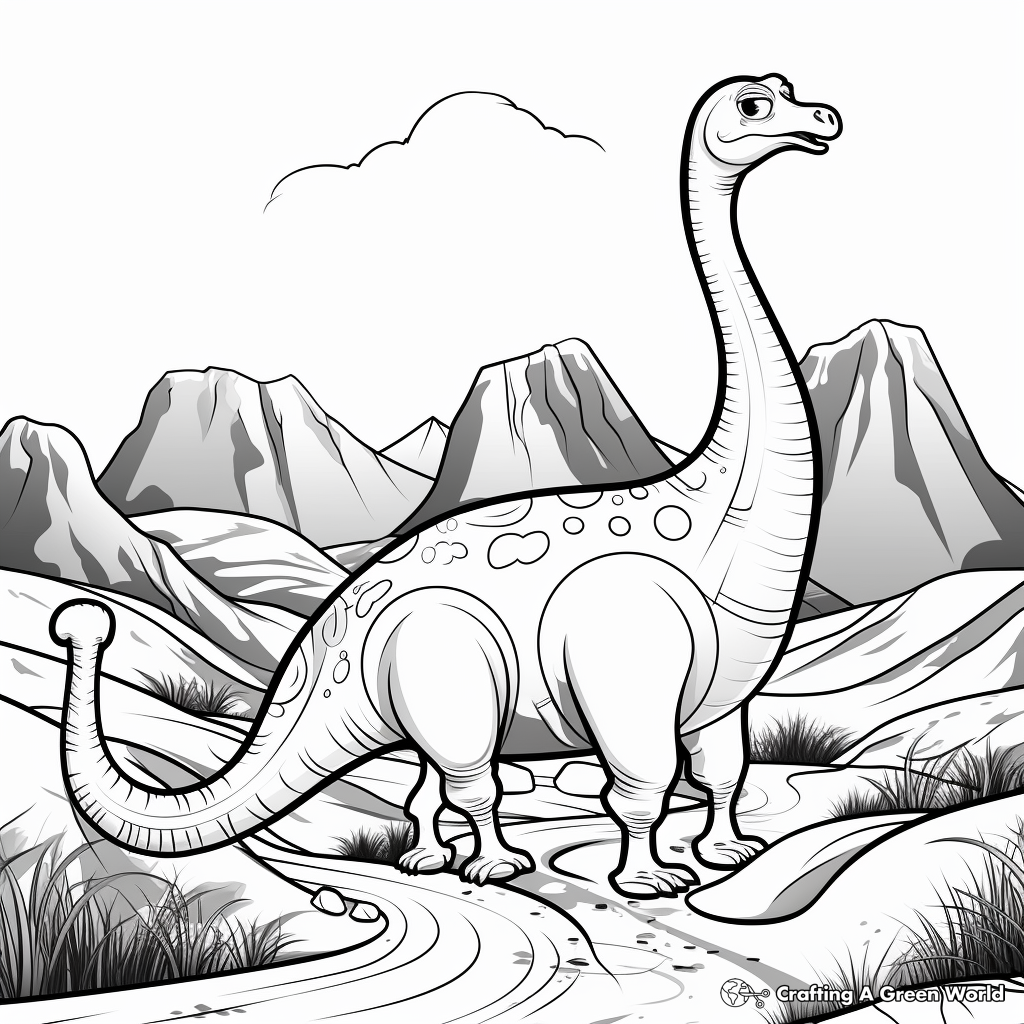 Coloring Pages of Apatosaurus with Volcanic Background 4