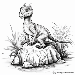 Coloring Pages of Dilophosaurus in its Natural Habitat 1