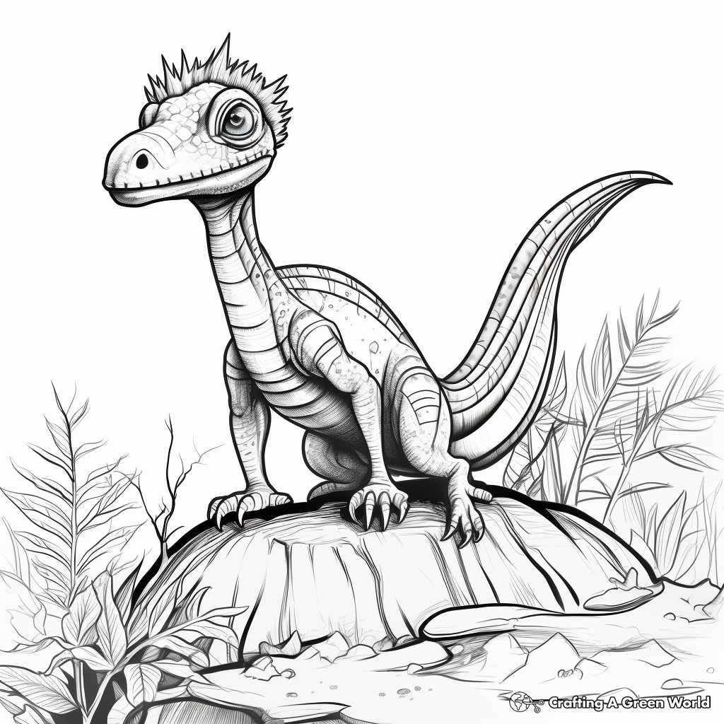 Coloring Pages of Dilophosaurus in its Natural Habitat 2