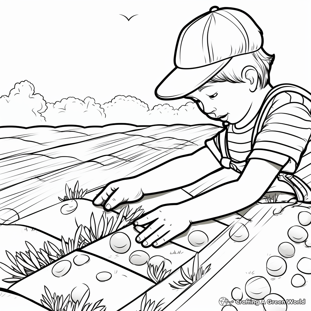 Coloring Pages of Hands Planting Seeds: Agriculture Theme 3