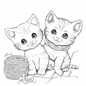 Coloring Pages of Kittens Playing with Yarn 4