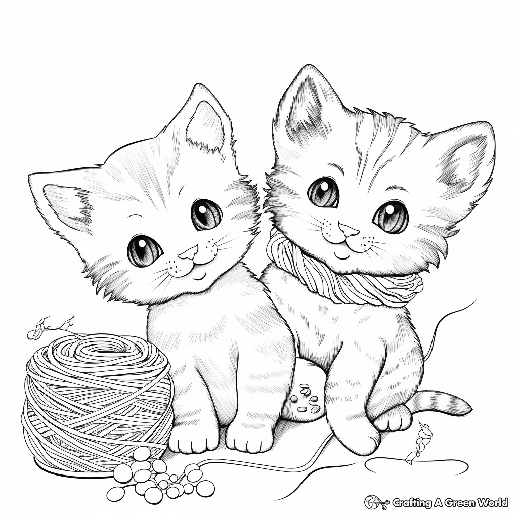 Coloring Pages of Kittens Playing with Yarn 4