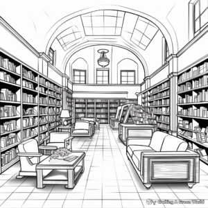 Coloring Pages of Quiet Empty Library 1