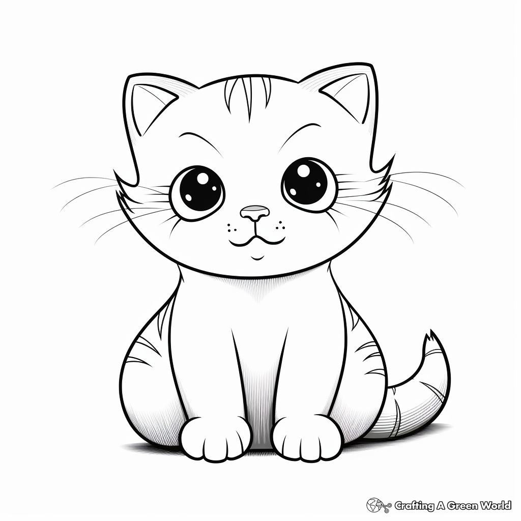 Coloring Pages of Scottish Fold Kitten Sitting 1