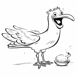 Coloring Pages of Seagull Finding Food 1