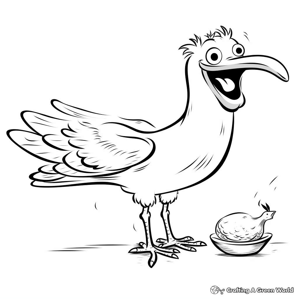 Coloring Pages of Seagull Finding Food 1