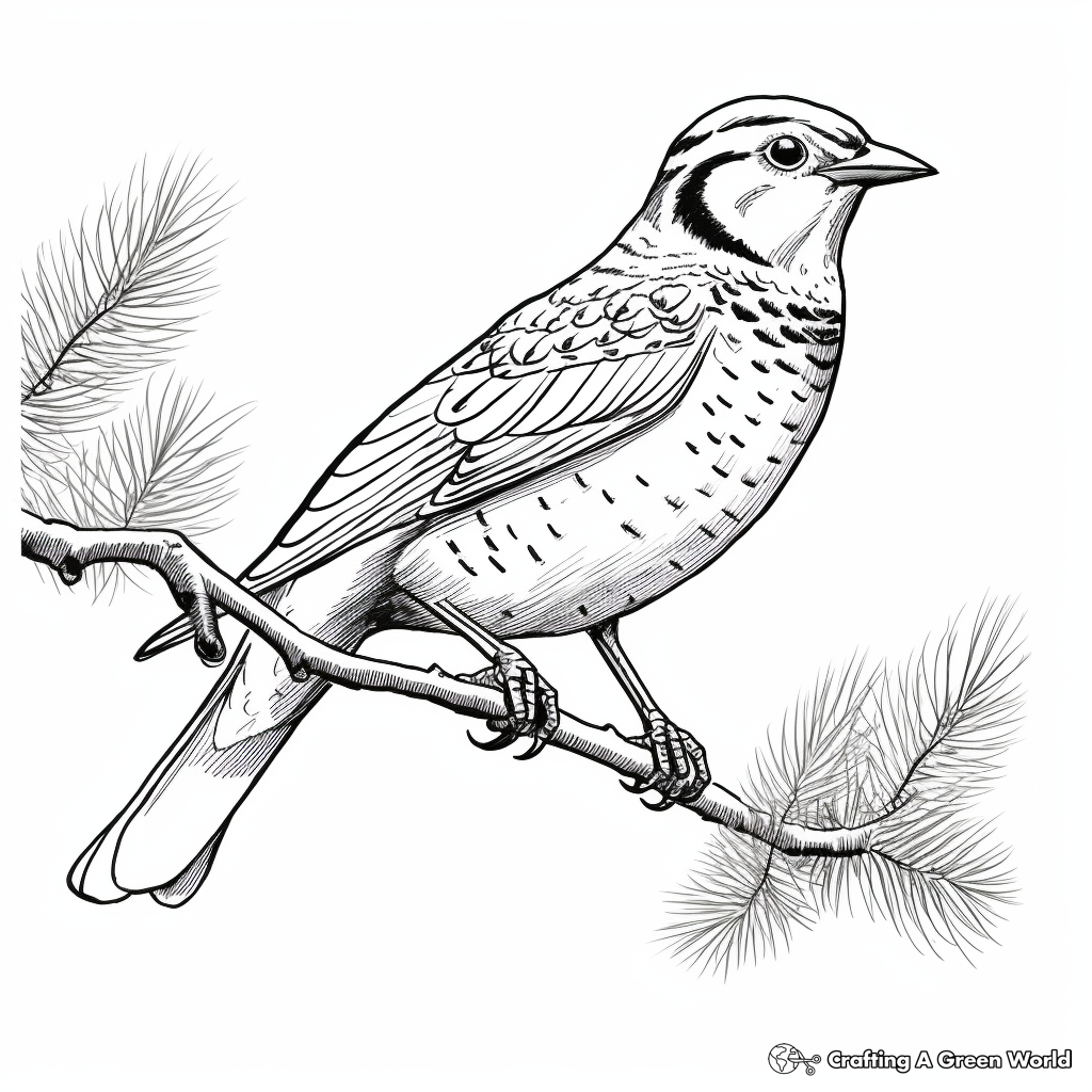 Coloring Pages of Western Meadowlark on a Branch 2