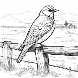 Coloring Pages of Western Meadowlark with Background Scenery 2
