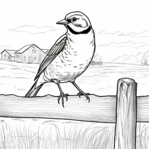 Coloring Pages of Western Meadowlark with Background Scenery 3