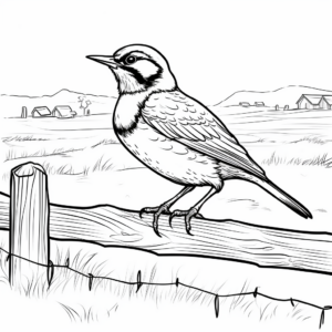 Coloring Pages of Western Meadowlark with Background Scenery 4