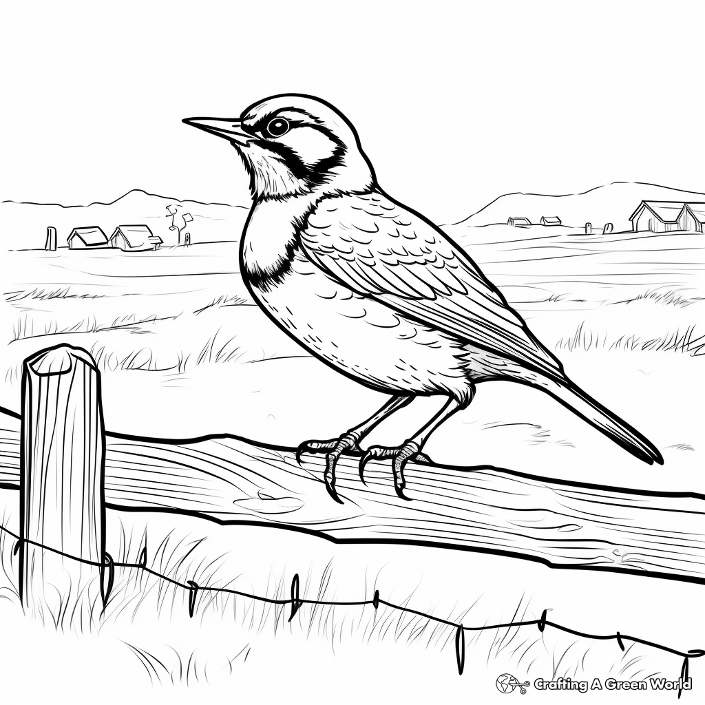 Coloring Pages of Western Meadowlark with Background Scenery 4
