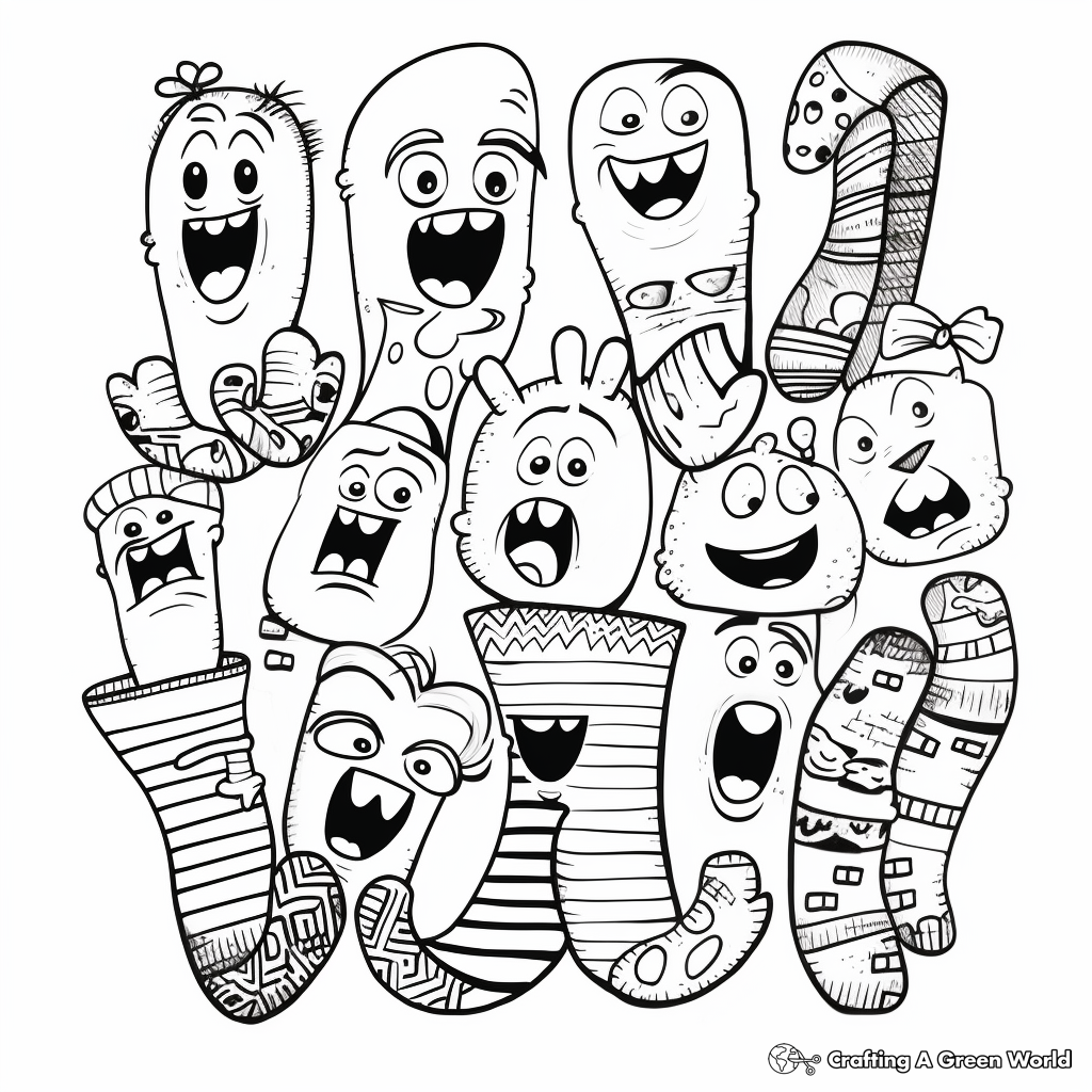 Comic-Inspired Silly Faces Socks Coloring Pages 3