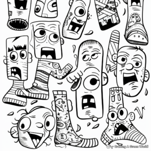 Comic-Inspired Silly Faces Socks Coloring Pages 4
