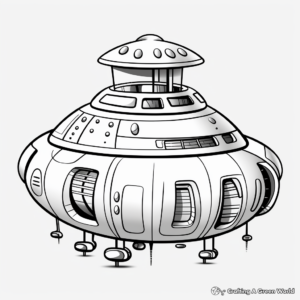 Comic Style: Whimsical Alien Spaceship Coloring Pages 1